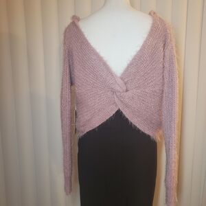 Fluffy mauve open back sweater